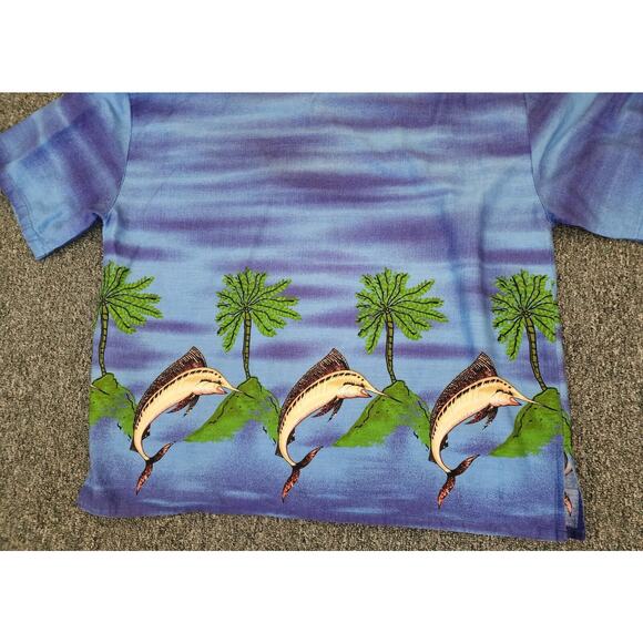 MEN'S "HAWAIIAN SHIRT BY BASIX"-Blue-Dolphins-Button Up-Tropical-Size XXL - Picture 7 of 12